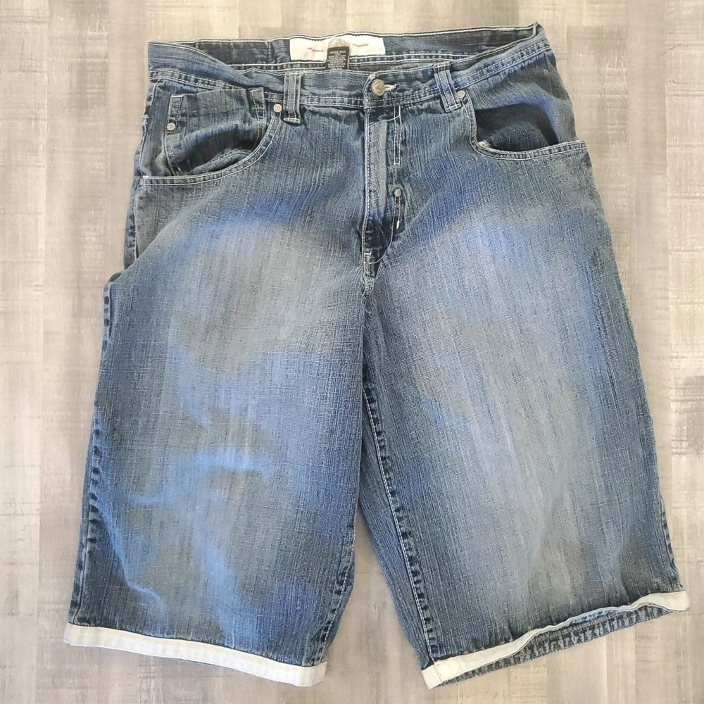 Lot 29 Long Baggy Hip Hop Blue Denim Jean Shorts‎ Men's Sz 34 # RN106663 Skater